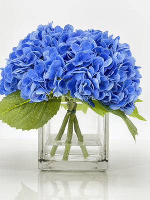 Deep Blue REAL TOUCH Hydrangeas in Vase Artificial Faux Flower Arrangement French Floral Centerpiece Flower Faux Flower in Vase Home Decor
