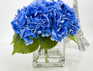 Deep Blue REAL TOUCH Hydrangeas in Vase Artificial Faux Flower Arrangement French Floral Centerpiece Flower Faux Flower in Vase Home Decor