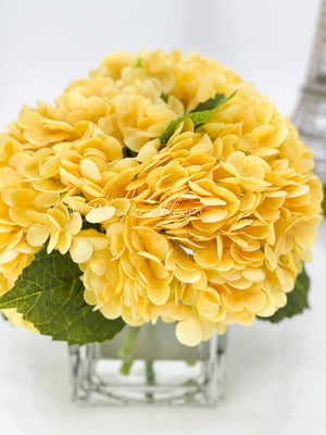 Yellow REAL TOUCH Hydrangeas in Vase Artificial Faux Flower Arrangement French Floral Centerpiece Flower Faux Flower in Vase Home Decor