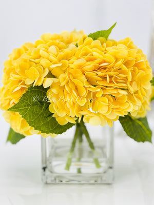 Yellow REAL TOUCH Hydrangeas in Vase Artificial Faux Flower Arrangement French Floral Centerpiece Flower Faux Flower in Vase Home Decor