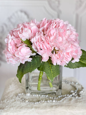 Light Pink REAL TOUCH Hydrangeas in Vase Artificial Faux Flower Arrangement French Floral Centerpiece Flower Faux Flower in Vase Home Decor