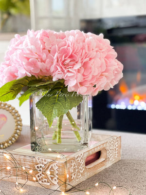 Light Pink REAL TOUCH Hydrangeas in Vase Artificial Faux Flower Arrangement French Floral Centerpiece Flower Faux Flower in Vase Home Decor