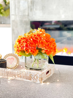 Tangerine Orange Fall REAL TOUCH Hydrangeas in Vase Artificial Faux Flower Arrangement French Floral Centerpiece Flower Faux Flower in Vase Home Decor