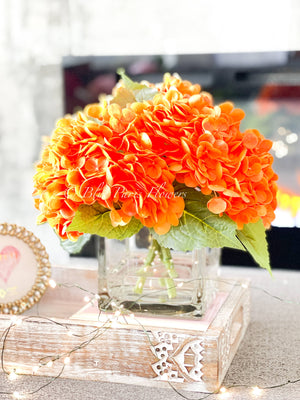 Tangerine Orange Fall REAL TOUCH Hydrangeas in Vase Artificial Faux Flower Arrangement French Floral Centerpiece Flower Faux Flower in Vase Home Decor