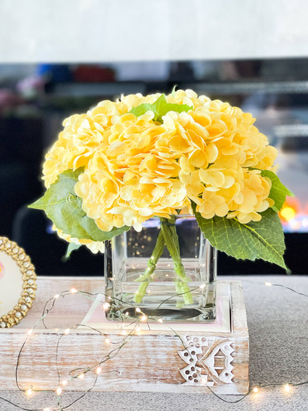 Real Touch Blue Hydrangea Arrangement in Glass Vase, French