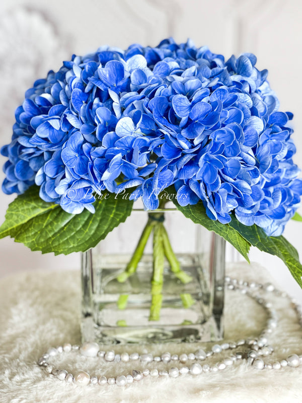 Deep Blue REAL TOUCH Hydrangeas in Vase Artificial Faux Flower Arrangement French Floral Centerpiece Flower Faux Flower in Vase Home Decor