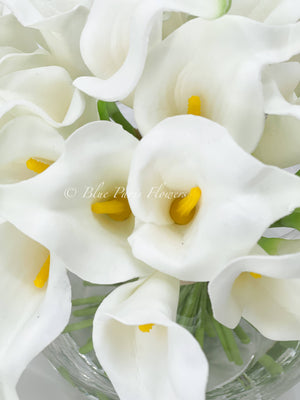 White Real Touch Calla Lillies Arrangement, Artificial Faux Centerpiece, Faux Floral Flowers in Glass Vase for Home Decor