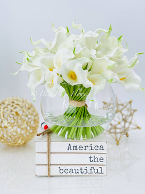 White Real Touch Calla Lillies Arrangement, Artificial Faux Centerpiece, Faux Floral Flowers in Glass Vase for Home Decor