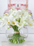 White Real Touch Calla Lillies Arrangement, Artificial Faux Centerpiece, Faux Floral Flowers in Glass Vase for Home Decor
