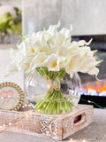 White Real Touch Calla Lillies Arrangement, Artificial Faux Centerpiece, Faux Floral Flowers in Glass Vase for Home Decor