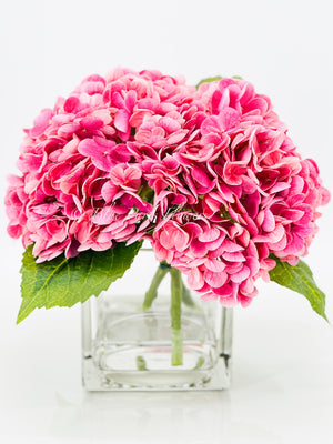 Deep Pink REAL TOUCH Hydrangeas in Vase, Artificial Faux Flower Arrangement, French Floral Centerpiece Flower Faux Flower in Vase Home Decor