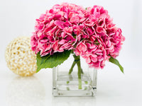 Deep Pink REAL TOUCH Hydrangeas in Vase, Artificial Faux Flower Arrangement, French Floral Centerpiece Flower Faux Flower in Vase Home Decor