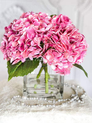 Deep Pink REAL TOUCH Hydrangeas in Vase, Artificial Faux Flower Arrangement, French Floral Centerpiece Flower Faux Flower in Vase Home Decor