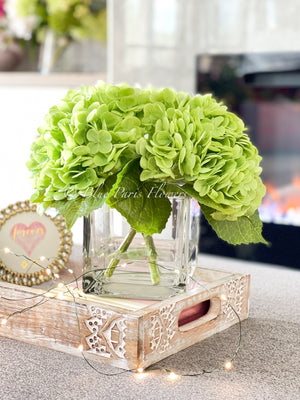 Nature Green REAL TOUCH Hydrangeas in Vase Artificial Faux Flower Arrangement French Floral Centerpiece Flower Faux Flower in Vase Home Decor