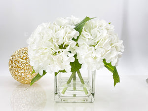 White REAL TOUCH Hydrangeas in Vase Artificial Faux Flower Arrangement French Floral Centerpiece Flower Faux Flower in Vase Home Decor