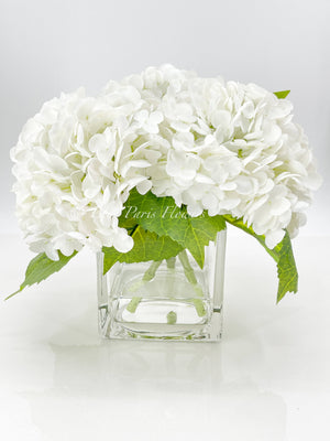 White REAL TOUCH Hydrangeas in Vase Artificial Faux Flower Arrangement French Floral Centerpiece Flower Faux Flower in Vase Home Decor