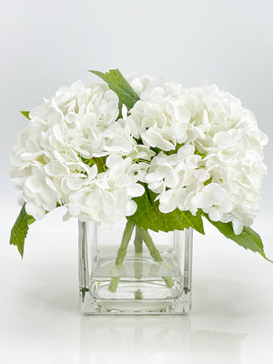 White REAL TOUCH Hydrangeas in Vase Artificial Faux Flower Arrangement French Floral Centerpiece Flower Faux Flower in Vase Home Decor