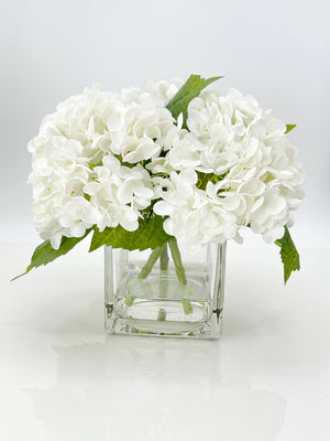 White REAL TOUCH Hydrangeas in Vase Artificial Faux Flower Arrangement French Floral Centerpiece Flower Faux Flower in Vase Home Decor