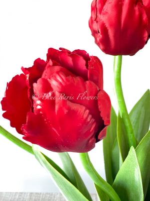22” Red Tulips | Modern Arrangement Centerpiece| Silk | Artificial Faux Forever Flowers in Glass Vase | Faux Flowers in Vase
