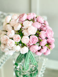 Pink Peony Arrangement Artificial Faux Forever Flowers, Floral Centerpiece Arrangement in Glass Vase for Home Decor by Blue Paris Flowers