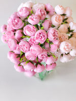 Pink Peony Arrangement Artificial Faux Forever Flowers, Floral Centerpiece Arrangement in Glass Vase for Home Decor by Blue Paris Flowers