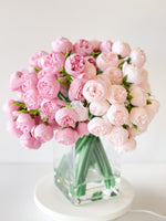 Pink Peony Arrangement Artificial Faux Forever Flowers, Floral Centerpiece Arrangement in Glass Vase for Home Decor by Blue Paris Flowers
