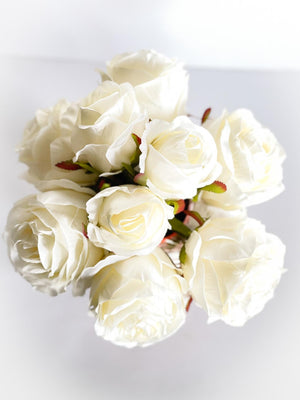 Blush Rose Flower Arrangement, Floral, Artificial Faux Centerpiece, Soft Touch Flowers in Rose Gold Glass Vase Home Decor