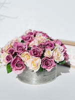 Large Burgundy, Dusty Rose, Cream Rose Arrangement, Artificial Faux Centerpiece, Floral Decor, Silk, Flowers in Silver Vase Decor Artificial