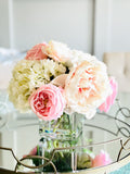 Premium Real Touch, Light Pink & White Roses, Hydrangeas, Blush Peonies, Faux Flower Arrangement, Centerpiece, French Floral Home Decor