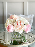 Premium Real Touch, Light Pink & White Roses, Hydrangeas, Blush Peonies, Faux Flower Arrangement, Centerpiece, French Floral Home Decor