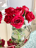 Red Large Head Roses Arrangement, Artificial Faux Centerpiece, Silk velvet Flowers in Glass Vase for Home Decor Floral Flower Arrangement