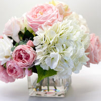Premium Real Touch, Light Pink & White Roses, Hydrangeas, Blush Peonies, Faux Flower Arrangement, Centerpiece, French Floral Home Decor
