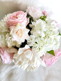 Premium Real Touch, Light Pink & White Roses, Hydrangeas, Blush Peonies, Faux Flower Arrangement, Centerpiece, French Floral Home Decor