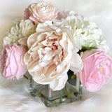 Premium Real Touch, Light Pink & White Roses, Hydrangeas, Blush Peonies, Faux Flower Arrangement, Centerpiece, French Floral Home Decor