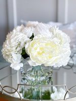 Premium Real Touch, White Roses, Hydrangeas, Peonies, Artificial Faux Flower Arrangement Centerpiece, French Floral Home Decor Flower, Blue Paris