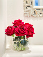 Red Large Head Roses Arrangement, Artificial Faux Centerpiece, Silk velvet Flowers in Glass Vase for Home Decor Floral Flower Arrangement