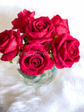 Red Large Head Roses Arrangement, Artificial Faux Centerpiece, Silk velvet Flowers in Glass Vase for Home Decor Floral Flower Arrangement