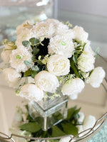 White Peony Ranunculus Floral Arrangement, Artificial Faux Centerpiece, Silk Flowers French Country Decor, Floral Arrangement, Flower Gift