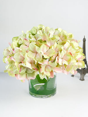 X-Large Head French Green Pink Hydrangea in Vase