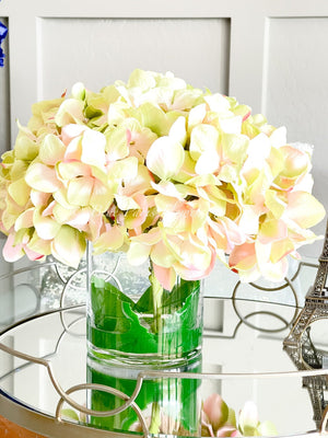 X-Large Head French Green Pink Hydrangea in Vase