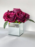 Magenta Large Head Roses Arrangement, Artificial Faux Centerpiece