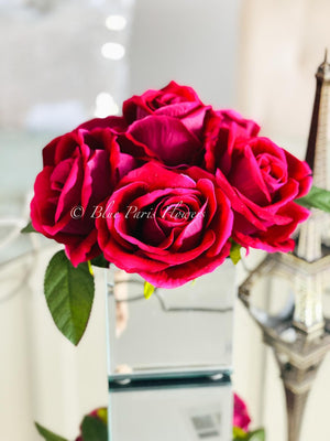Magenta Large Head Roses Arrangement, Artificial Faux Centerpiece
