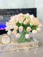 X-Large 60 Light Pink Tulips | Modern Faux Floral Arrangement | Real Touch Artificial Faux Forever Flowers