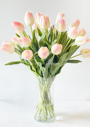 20” Blush Pink Real Touch Tulips Modern Arrangement Centerpiece | Real Touch Artificial Faux
