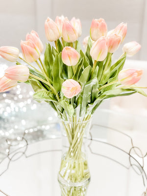 20” Blush Pink Real Touch Tulips Modern Arrangement Centerpiece | Real Touch Artificial Faux