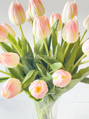 20” Blush Pink Real Touch Tulips Modern Arrangement Centerpiece | Real Touch Artificial Faux