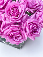 Real Touch Magenta Roses Arrangement in Vase, French Country Artificial Flowers