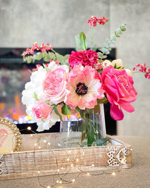 Pink Peonies, Roses, Poppies and Hydrangeas Arrangement Artificial Faux Centerpiece, Floral Decor