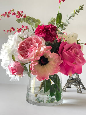 Pink Peonies, Roses, Poppies and Hydrangeas Arrangement Artificial Faux Centerpiece, Floral Decor