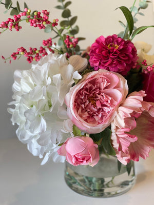 Pink Peonies, Roses, Poppies and Hydrangeas Arrangement Artificial Faux Centerpiece, Floral Decor
